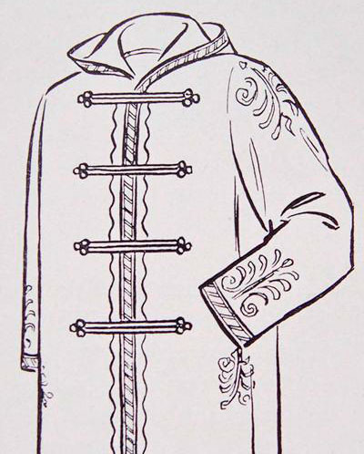 Disegno di un redingote polacco (polishfroc) Il prototipo di dufflecoat