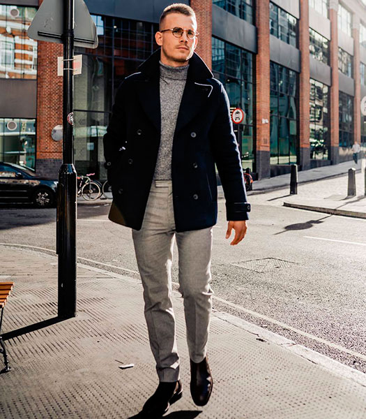 Look in stile casual con Pea coat maschile Stile casual con Pea coat maschile